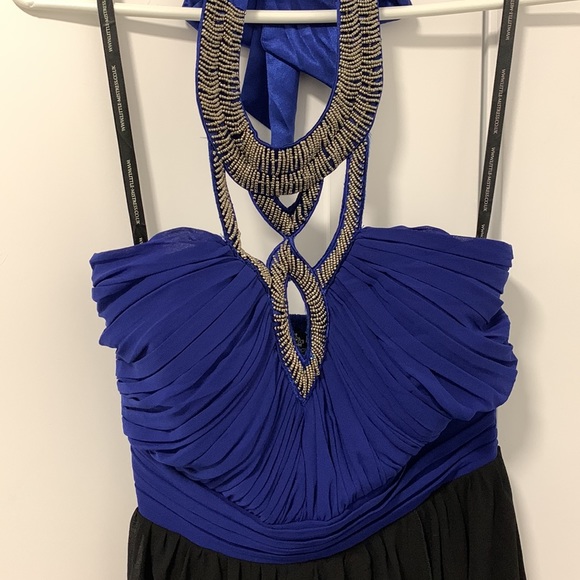 ❤️$10 add on. US 6 Blue Black Empress Waist Halter Top High Low - Picture 3 of 7